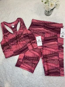 Nine West SET Activewear Sz M tank bra - legging shorts women pink burgandy - Picture 1 of 6