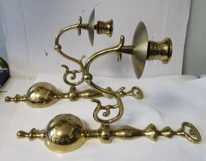 Vintage MCM Solid Brass Pair of Wall Candle Sconces Taper Candle Holder Glamour - Picture 1 of 11