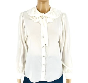 The Kooples Women Beige 100% Silk Long Sleeves Bow Shirt Size 1 / S - Picture 1 of 10