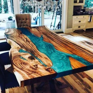 Emerald Green Epoxy Table – Handcrafted Live Edge River Design - Picture 1 of 3