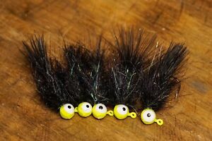 Hand Tied Custom Crappie Jigs 5 Pack Chartreuse Head/Black Shimmer Body 1/16oz