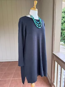 M Eileen Fisher Cassis Merinowolle Longline schwarz Tunika Oberteil Pullover Langarm - Bild 1 von 12