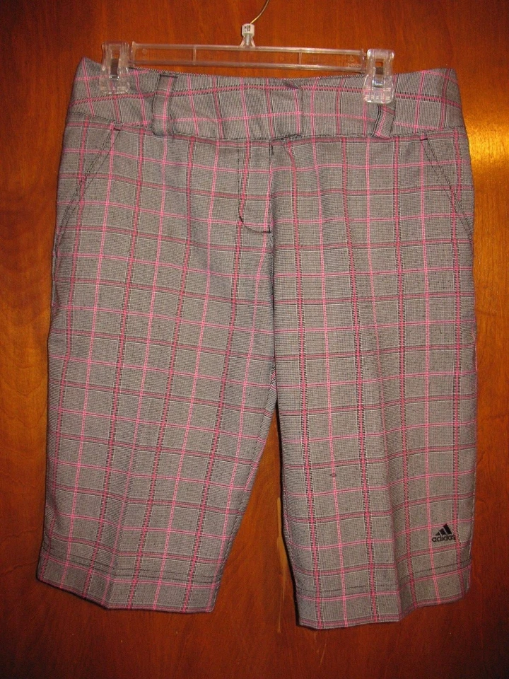 ADIDAS Ladies' Size 6 GOLF SHORTS (gray/pink plaid; 13" inseam) EUC - Image 1 of 1