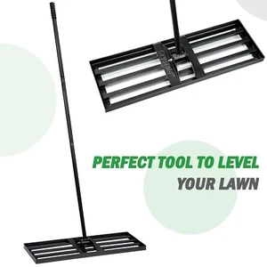 Rastrillo nivelador de césped 30"x10" nivel herramienta de césped con mango extendido de acero de 75" - negro - Imagen 1 de 10