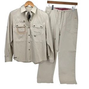 Vintage Lauren Ralph Lauren Safari Set Donna Petite Medium Top 6P Pantaloni Crema Cotone - Foto 1 di 18