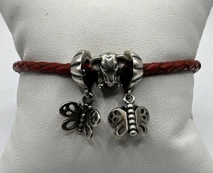 Sterling Silver 2.8mm Pandora Red Leather Bracelet 13.26g /7in - Picture 1 of 6