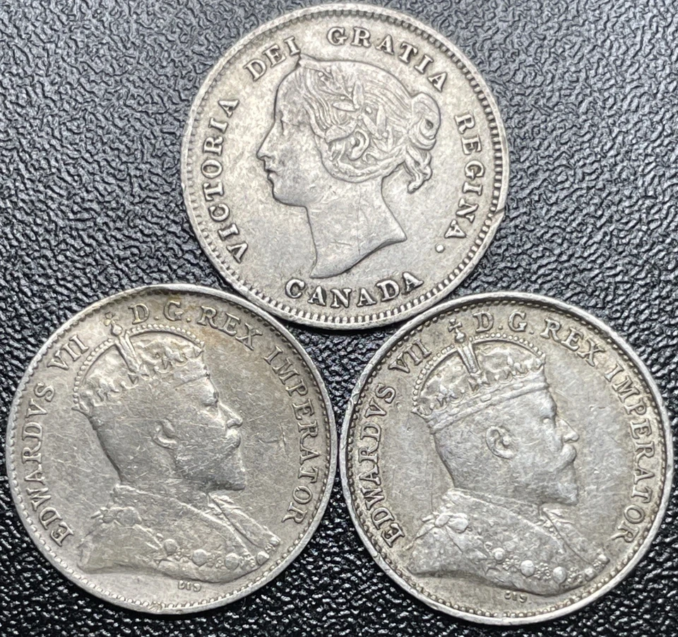 Lot of 3 Canadian 5 Cent Silver Coins 1900, 1907 & 1909 - Image 1 of 2