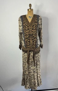 Vintage Full Length Flowy African Style Dress 55” Long - Animal Print Front Tie - Picture 1 of 6