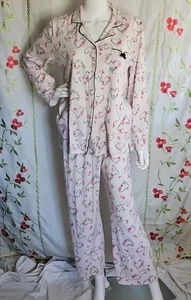 LAURA ASHLEY Damen Pyjama Schlafanzug Hose Oberteil Set Herzen Blumen rosa Streifen Gr. L - Bild 1 von 5
