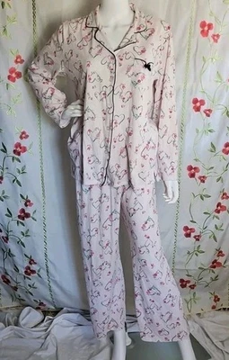 LAURA ASHLEY Women's Pajama PJ Pants Top Set Hearts Flowers Pink Stripes Sz L - Image 1 of 4