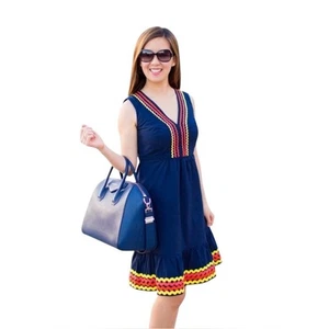 Boden Easy Ric Rac Dress US Size 12 Navy Ruffle Fit Flare Tiered Girlhoodcore - Picture 1 of 11