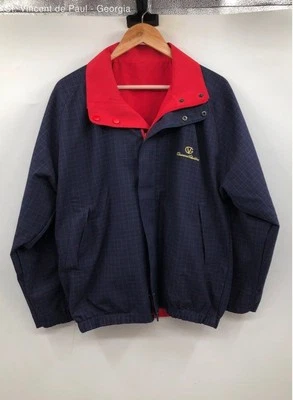Giovanni Valentino Red & Navy Plaid Reversible Embroidered Designer Bomber - M - Image 1 of 4