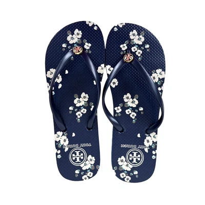 Tory Burch Floral Blue Wedge Sandals Women's Size 9 Flip Flops NWOB - Image 1 of 4