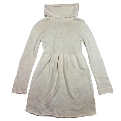 Old Navy Womens Cream Knit Turtleneck Sweater Dress Size L Long Sleeve Lambswool - Image 1 of 4