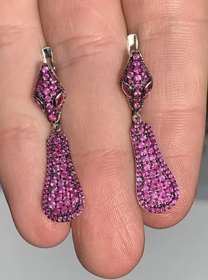 Silver Ruby Snake Earrings 925 - Image 1 of 4