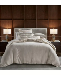 HOTEL COLLECTION LINEN / MODAL  3 PC FULL/ QUEEN  COMFORTER SET NATURAL BEIGE - Picture 1 of 2