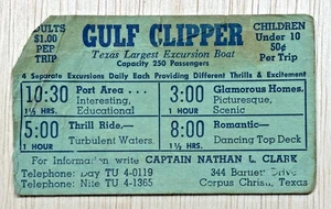 VINTAGE BOAT PASS: 1960s - GULF CLIPPER - Corpus Christi Texas - Picture 1 of 1