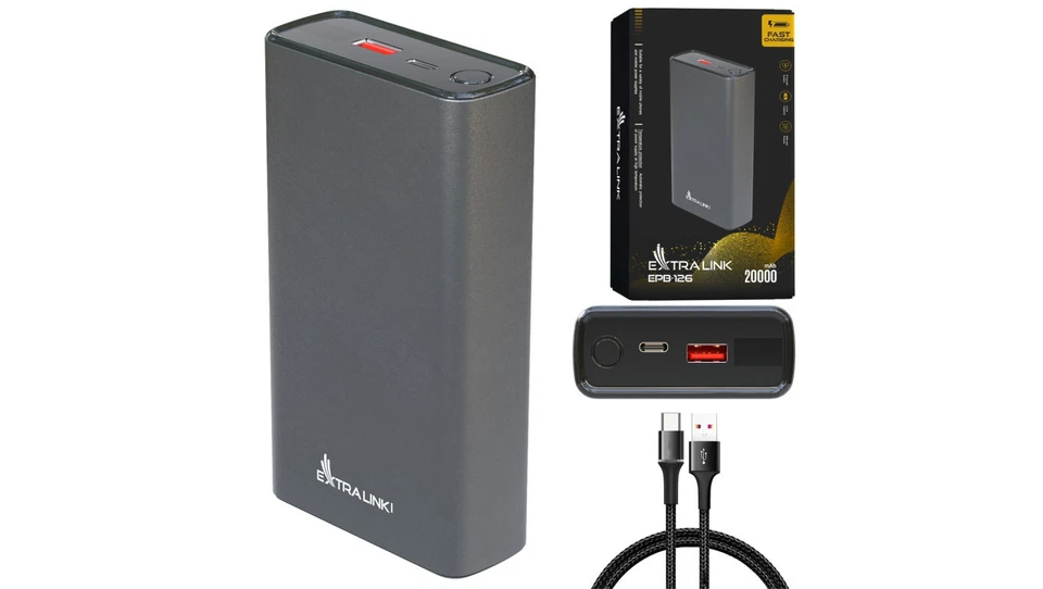 Powerbank Power bank, 45W PD, USB-C Extralink EPB-126 20000mAh Srebrny - Bild 1 von 1