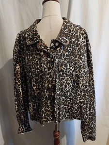 New Volcom Leopard Print Denim Jacket Size 20 - Picture 1 of 5