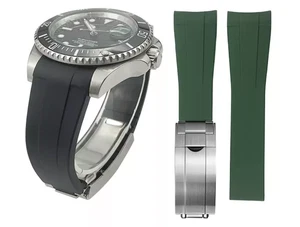 20m - gebogenes Ende Silikon Uhrenarmband Kautschukband für Rolex mit Schließe oder ohne - Bild 1 von 19