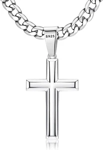 Besteel 925 Sterling Silver Cross Necklace 22 in=56 cm (Men's Standard) - Picture 1 of 9