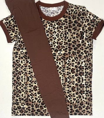 Lularoe Liv Ringer T Large (14-16) Leopard Animal Print w/ TC Leggings Outfit - Image 1 of 4
