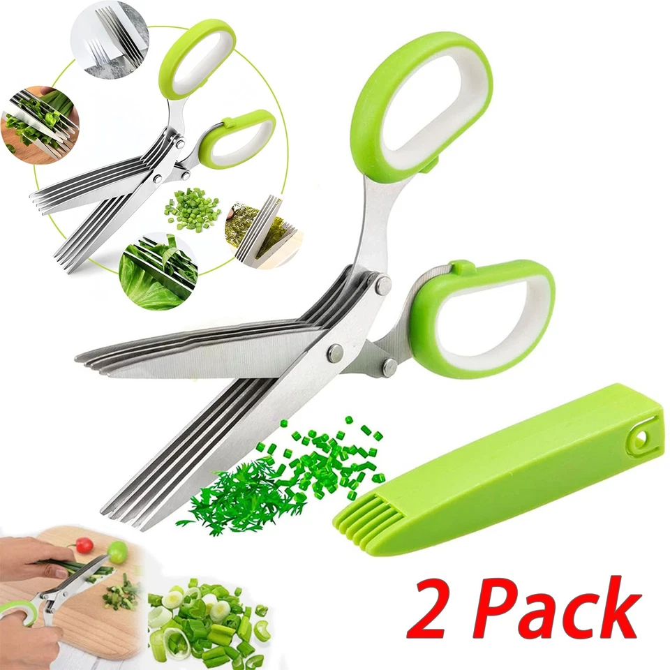 2 peças tesoura de trituração de aço inoxidável 5 lâminas erva afiada ferramenta de cozinha - Imagem 1 de 4