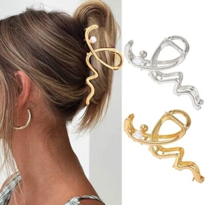 Claw Hair Clips Gold Metal Hair Clamps Pearl Hair Claw Clips Nonslip Large Ha... - Picture 1 of 7