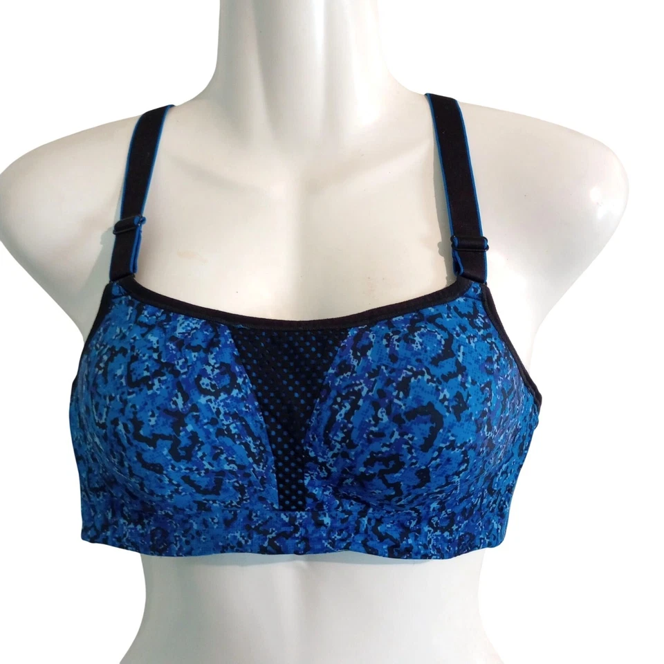 Sujetador deportivo Maidenform para mujer espalda cruzada estampado azul correas ajustables talla 36A Foto 1 de 3