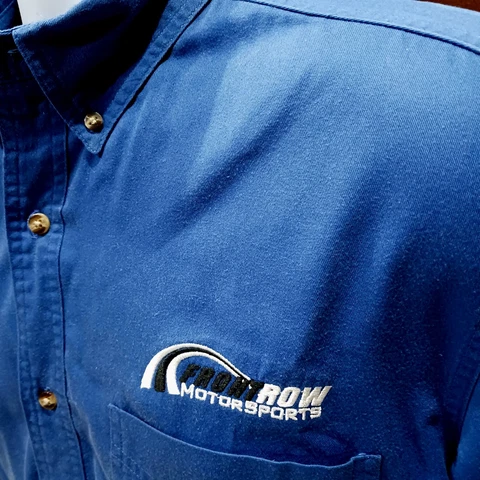 Front Row Motorsports Medium Team Issued Blue Shop Shirt NASCAR McDowell Ragan Cover