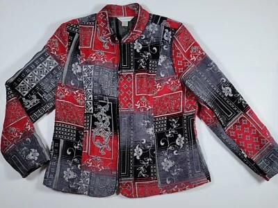 Christopher Banks Jacket Womens Size Large Red Black Floral Paisley Print Zip   - Image 1 of 4