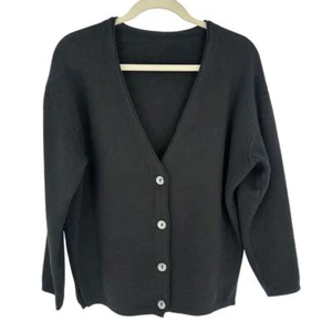 Italian Wool Cardigan Black Button Closure Long Sleeve Preppy Academia Size S - Picture 1 of 10