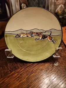 Antico piatto Haag Pottery 15 dicembre cane da caccia 5,75" Austria - Foto 1 di 11