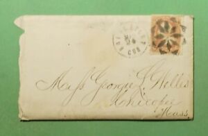 DR WHO 1866 FANCY CANCEL STAR BRIDGEPORT CT PLUS LETTER TO CHICOPEE MA I90686