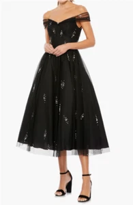 NEW, Mac Duggal Off the Shoulder Beaded Chiffon Midi Dress SZ 14 #EP289 - Picture 1 of 8