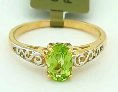 GENUINE 0.64 Cts PERIDOT RING 10k YELLOW GOLD - Free Certificate Appraisal - NWT - Image 1 of 4