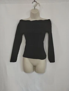 Pretty Little Thing Off Shoulder Overlay Blouse Womens Size 4 Black Long Sleeve - Picture 1 of 10