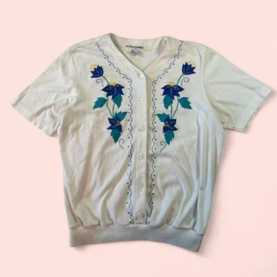 Винтажный 90-х вышитая кнопка спереди резинке Cottagecore милый женский топ - Изображение 1 из 4
