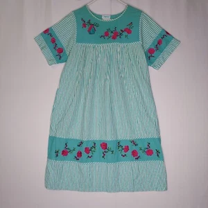 Vestido de Casa Bordado De Colección Grande Azul Cambray Rayas Años 60 Manga Corta Midi - Imagen 1 de 11