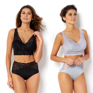 Rhonda Shear 2-pack Lace Bra with Removable Pads Gray/Black 539-606 ,Size L - Picture 1 of 2