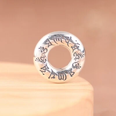 Women Men Real 925 Sterling Silver Lucky Retro Glossy Mantra Circle Pendant - Image 1 of 4