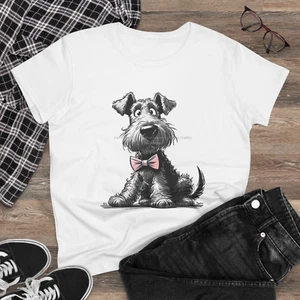 Camiseta Digipups Airedale Terrier Cachorro Perro Rosa Pajarita Boceto Dibujos Animados Damas - Imagen 1 de 3