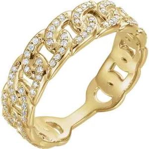 14K Yellow Gold Curb Link Ring Natural Diamond Stackable Link Ring 1/4 CTW - Picture 1 of 2