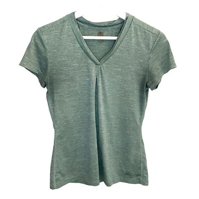 REI Double V-Neck Pleated Short Sleeve Dri Fit Tee Green Gorpcore Activewear XS - Image 1 of 4