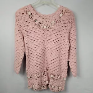 Pequeño Suéter Floral Rosa De Colección Colleen's Tejido Encaje Hecho a Mano - Imagen 1 de 10