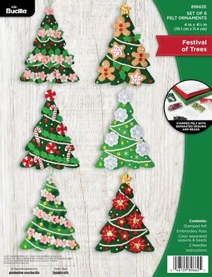  Kit de 6 piezas para hacer adornos apliques de fieltro Festival of Trees perfecto para hágalo usted mismo... Foto 1 de 4