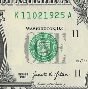 NOV 02 1925 Birthday Date Note Fancy Serial Number One Dollar Bill 11 02 1925 - Picture 1 of 11