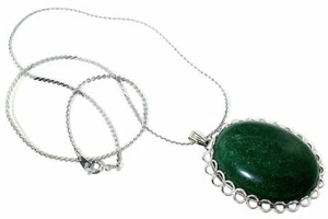 Colgante color plata bisel cabina de aventurina verde cadena serpentina de 20 pulgadas EPPC31 - Imagen 1 de 2