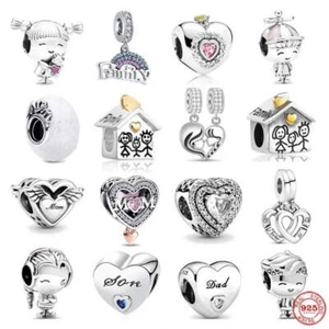 925 Silver Family Charm Mom Boy Girl Bead Dangle Pendant for Bracelet - Picture 1 of 70