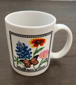 Linyi Coffee Mug Wildflowers of Texas Floral Butterfly White Ceramic - Picture 1 of 6
